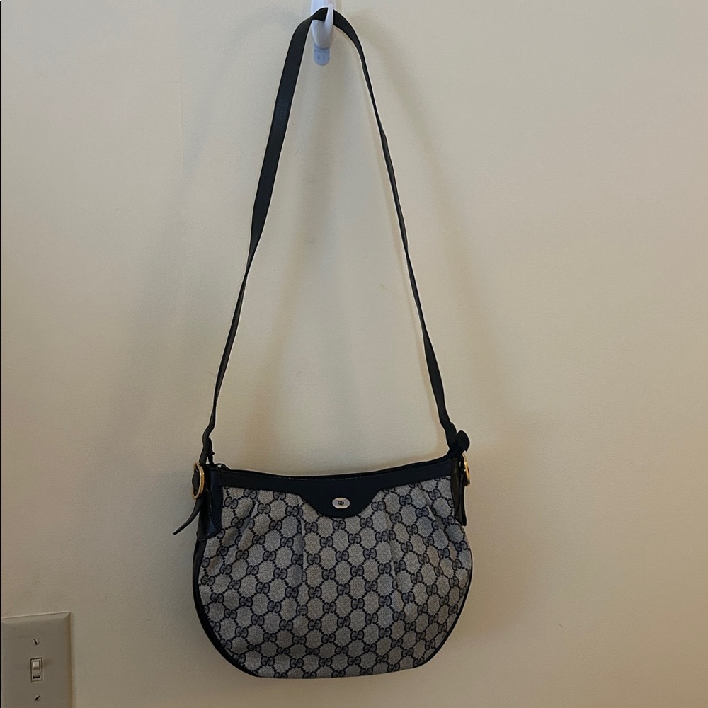 Gucci GG Monogram Supreme Purse Crossbody Bag Vintage Navy Italian Leather - Picture 11 of 17